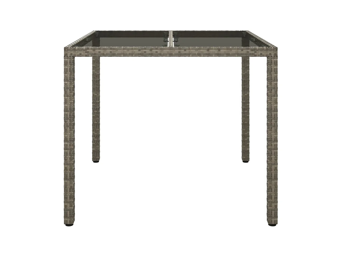 Tuintafel 90x90x75 cm Gehard glas en geweven hars Grijs
