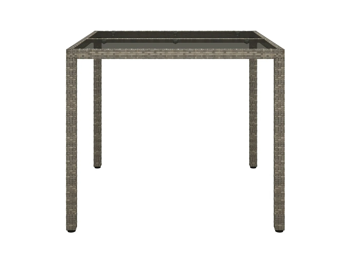 Tuintafel 90x90x75 cm Gehard glas en geweven hars Grijs