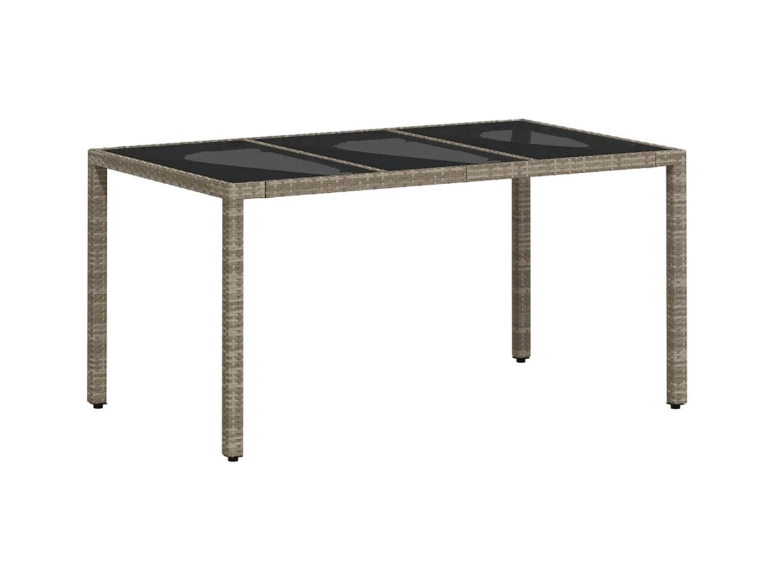 Tuintafel met lichtgrijs glazen blad en gevlochten hars