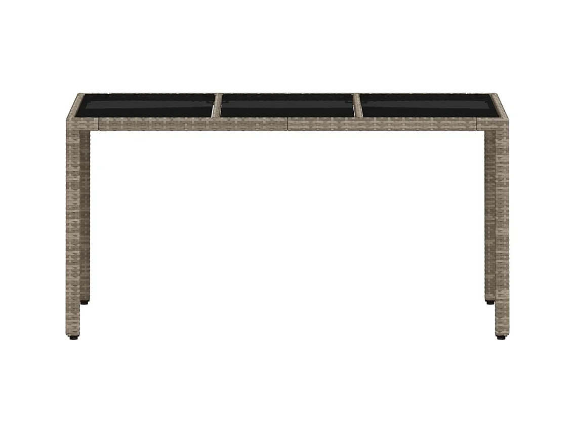 Tuintafel met lichtgrijs glazen blad en gevlochten hars