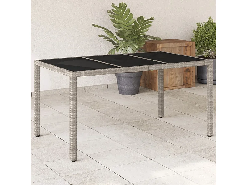 Tavolo da giardino con piano in vetro grigio chiaro e resina intrecciata