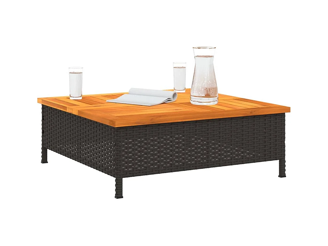 Zwarte tuintafel 70x70x25 cm gevlochten hars en acaciahout