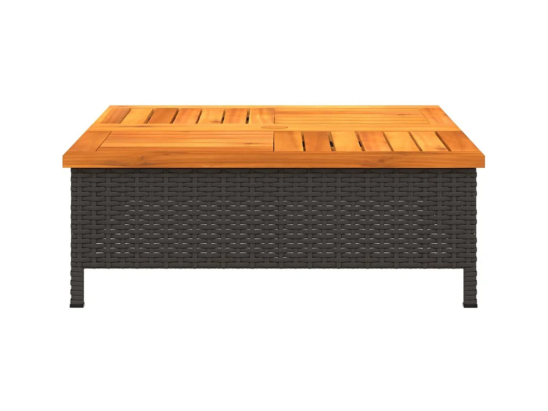 Zwarte tuintafel 70x70x25 cm gevlochten hars en acaciahout
