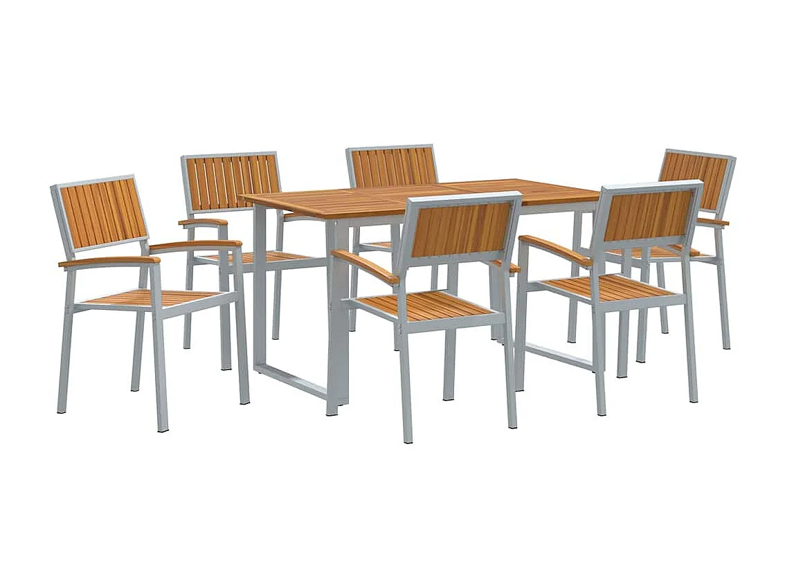 Juego de comedor de jardín de 7 piezas gris y marrón