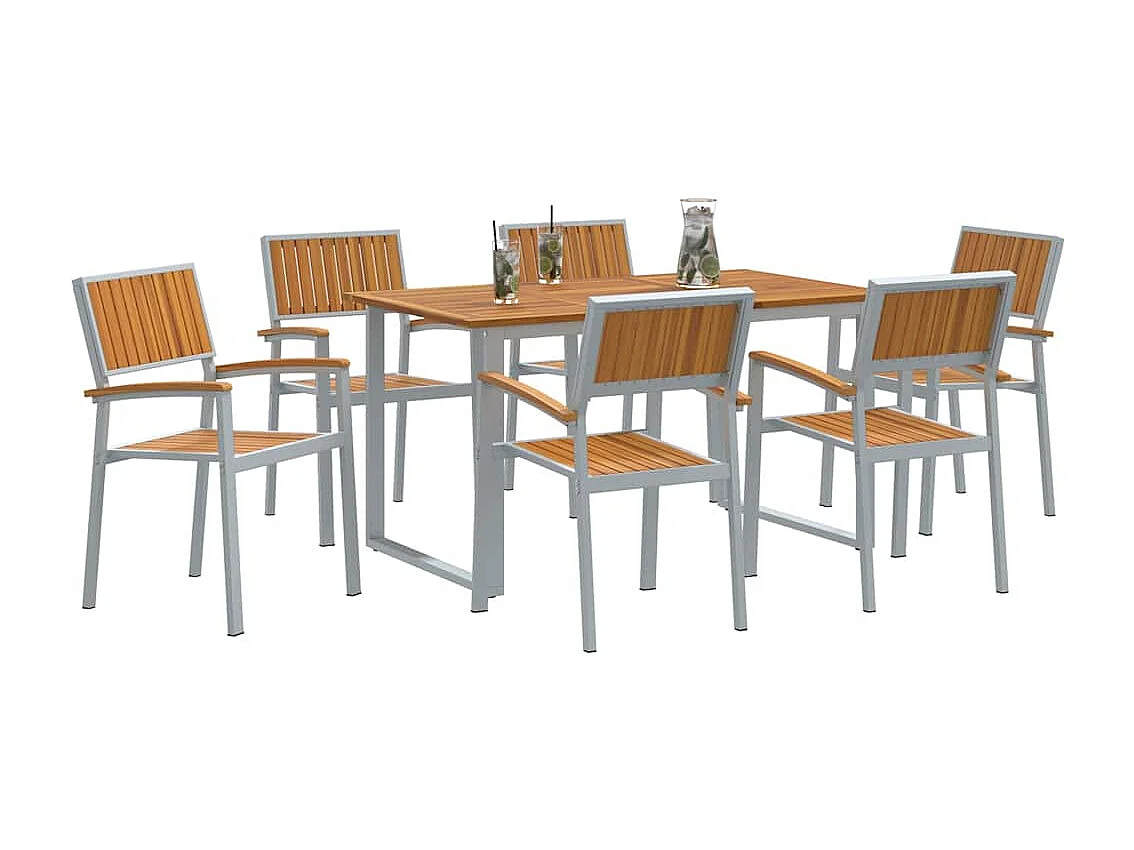 Juego de comedor de jardín de 7 piezas gris y marrón