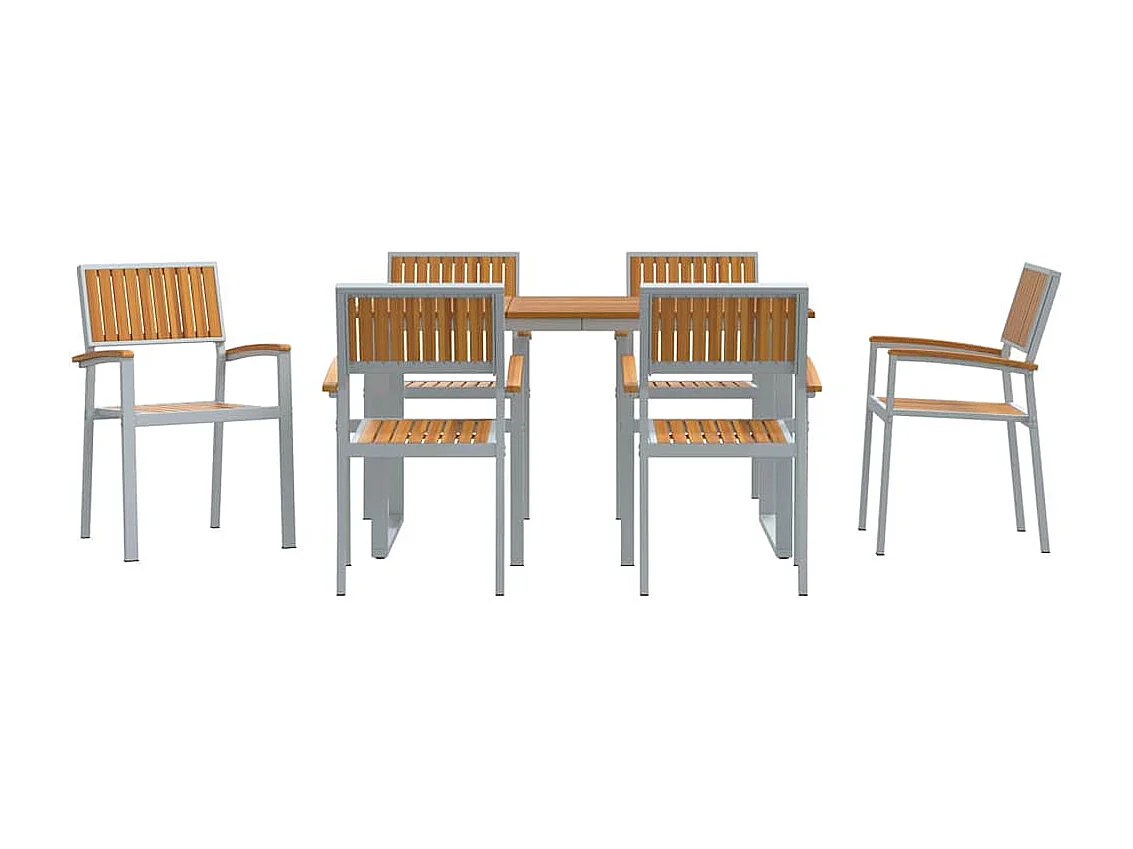 Juego de comedor de jardín de 7 piezas gris y marrón