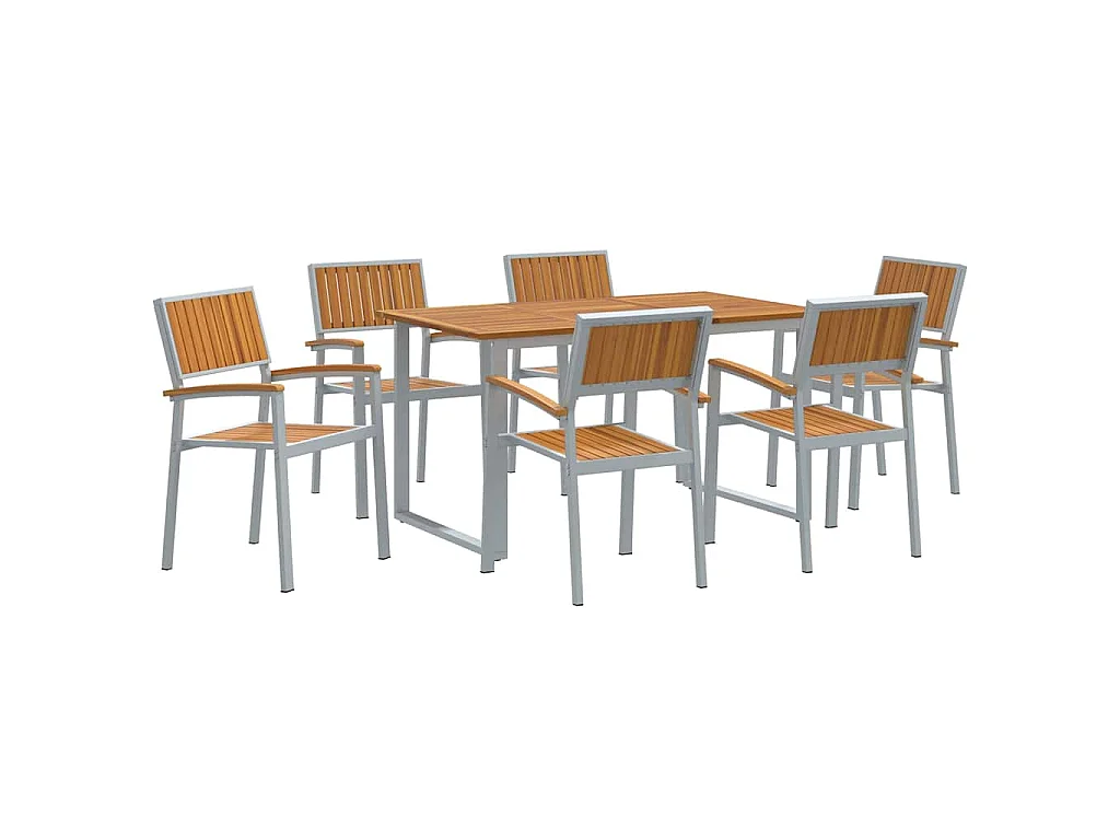 Set da pranzo da giardino 7 pezzi grigio e marrone