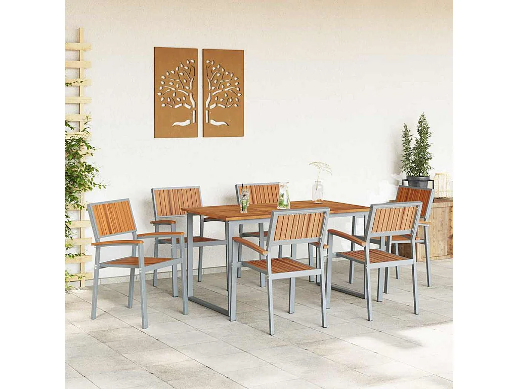 Set da pranzo da giardino 7 pezzi grigio e marrone