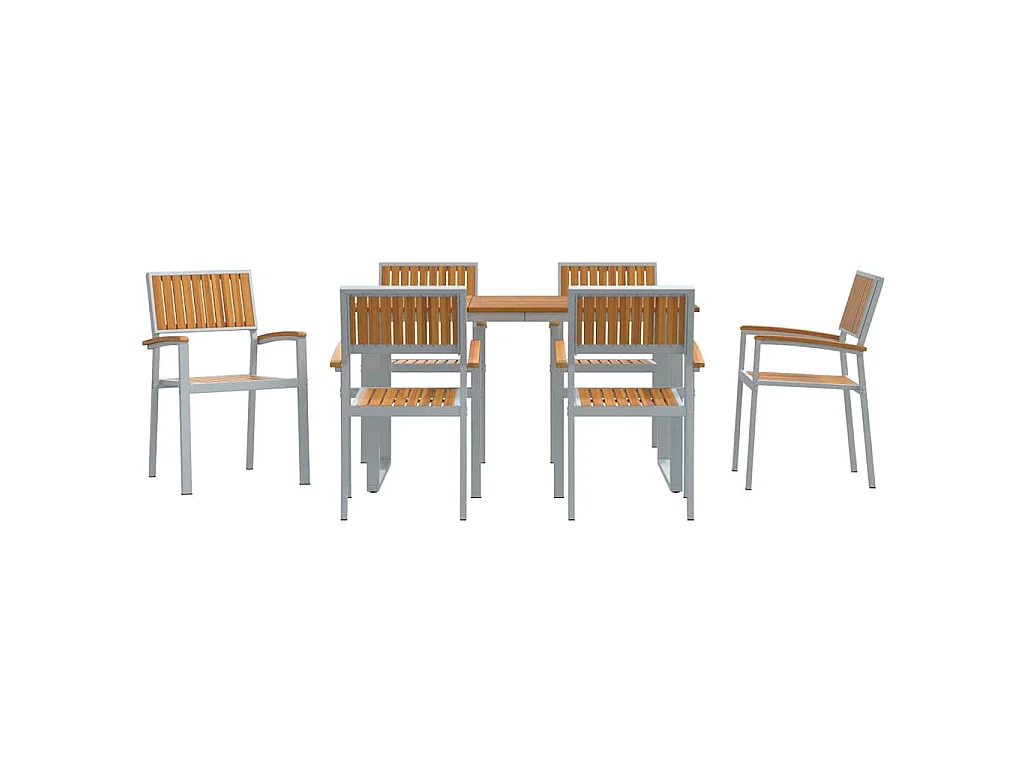 Set da pranzo da giardino 7 pezzi grigio e marrone