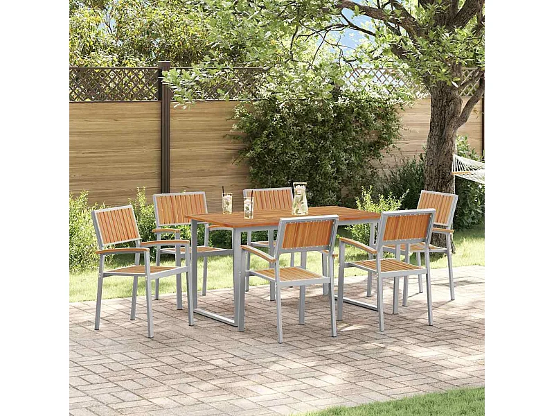 Juego de comedor de jardín de 7 piezas gris y marrón