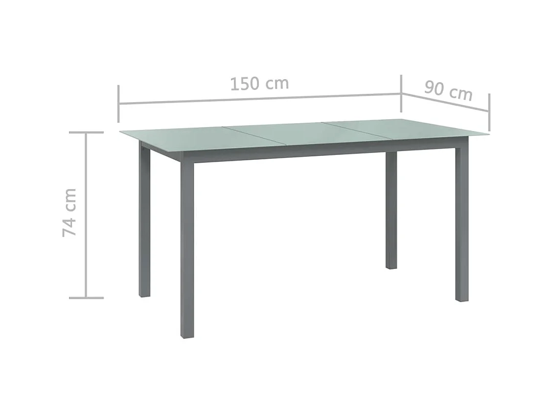 Mesa de jardín gris claro 150x90x74 cm aluminio y cristal