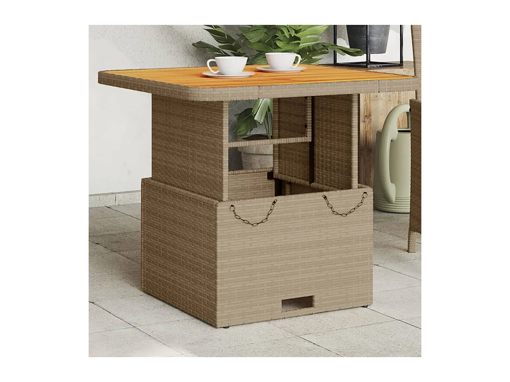 Beige tuintafel 80x80x71 cm gevlochten hars en acaciahout