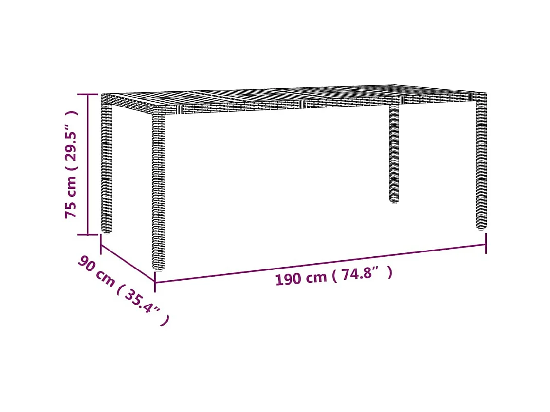 Tuintafel met zwart houten blad, massief hout gevlochten hars