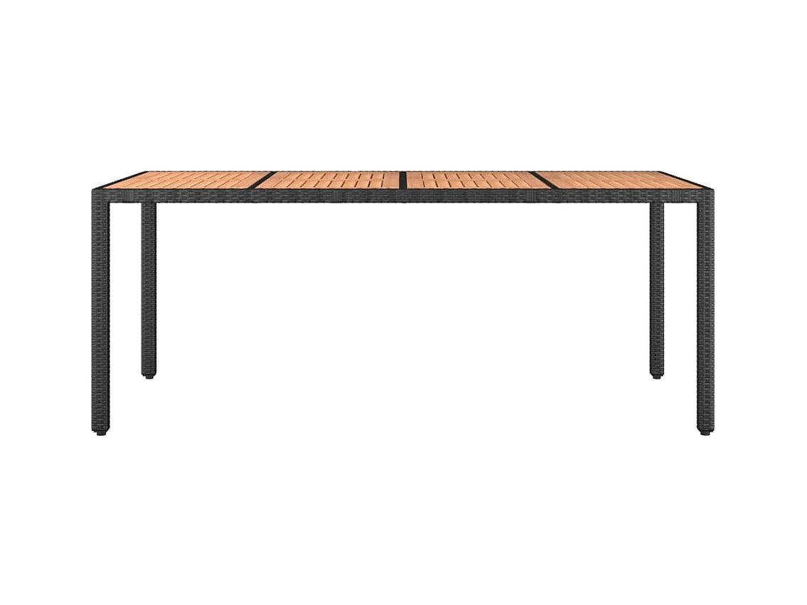 Tuintafel met zwart houten blad, massief hout gevlochten hars