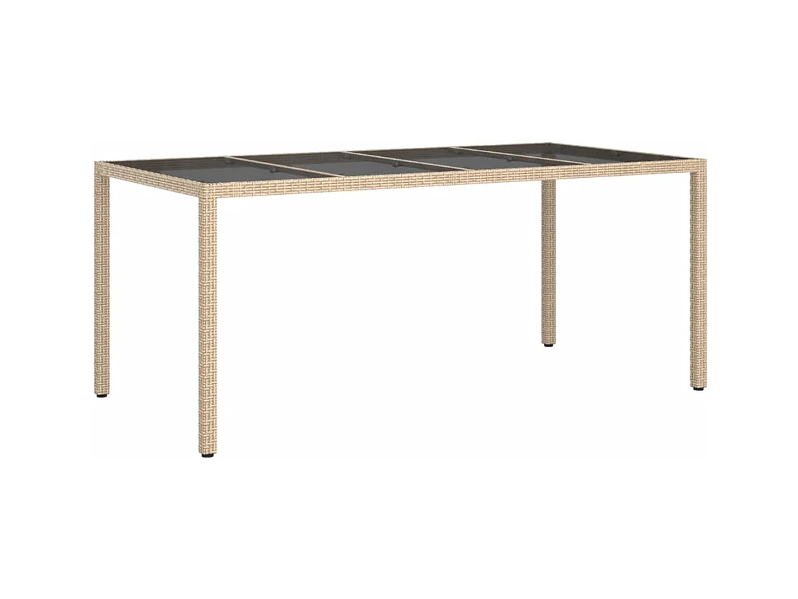 Beige tuintafel 190x90x75 cm Gehard glas/gevlochten hars