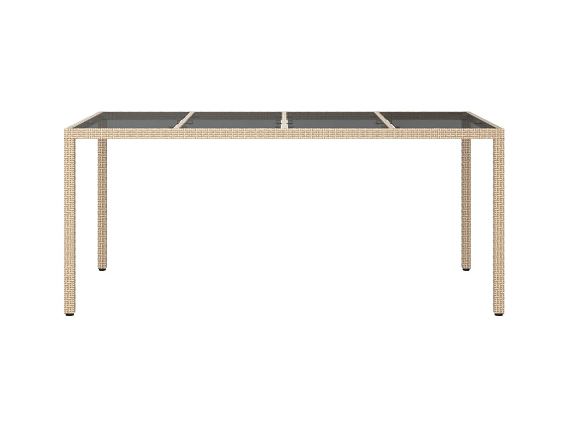 Beige tuintafel 190x90x75 cm Gehard glas/gevlochten hars