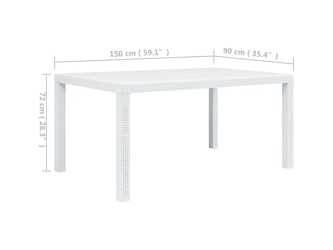 Tuintafel Wit 150x90x72 cm Kunststof Rotan look