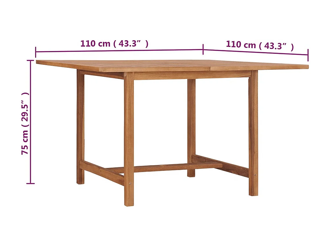 Mesa de comedor de jardín 110x110x75 cm Madera maciza de teca