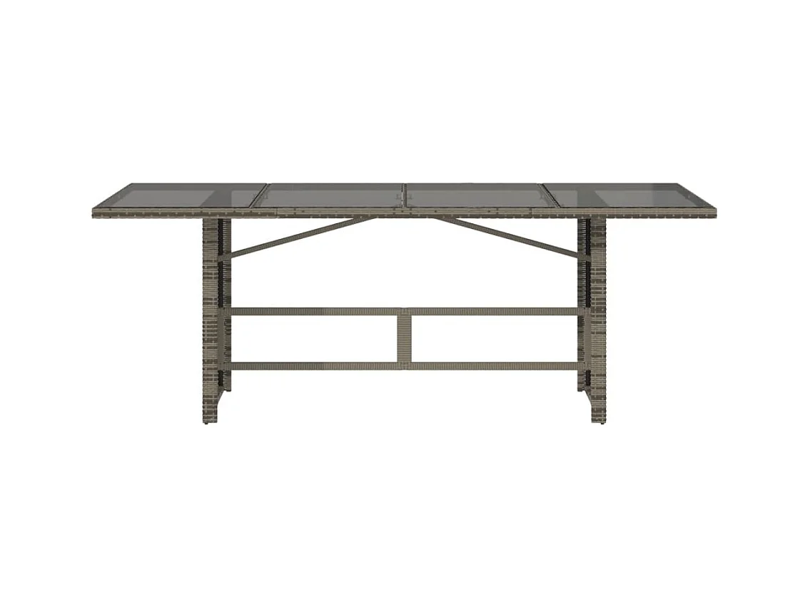Tuintafel met grijs glazen blad en gevlochten hars