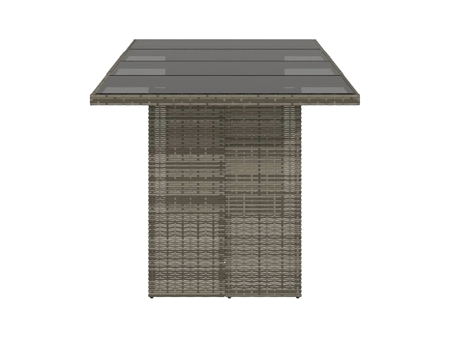 Tuintafel met grijs glazen blad en gevlochten hars