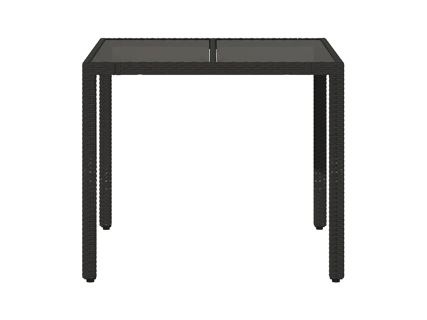 Tuintafel met glazen blad, zwart, 90x90x75 cm, gevlochten hars