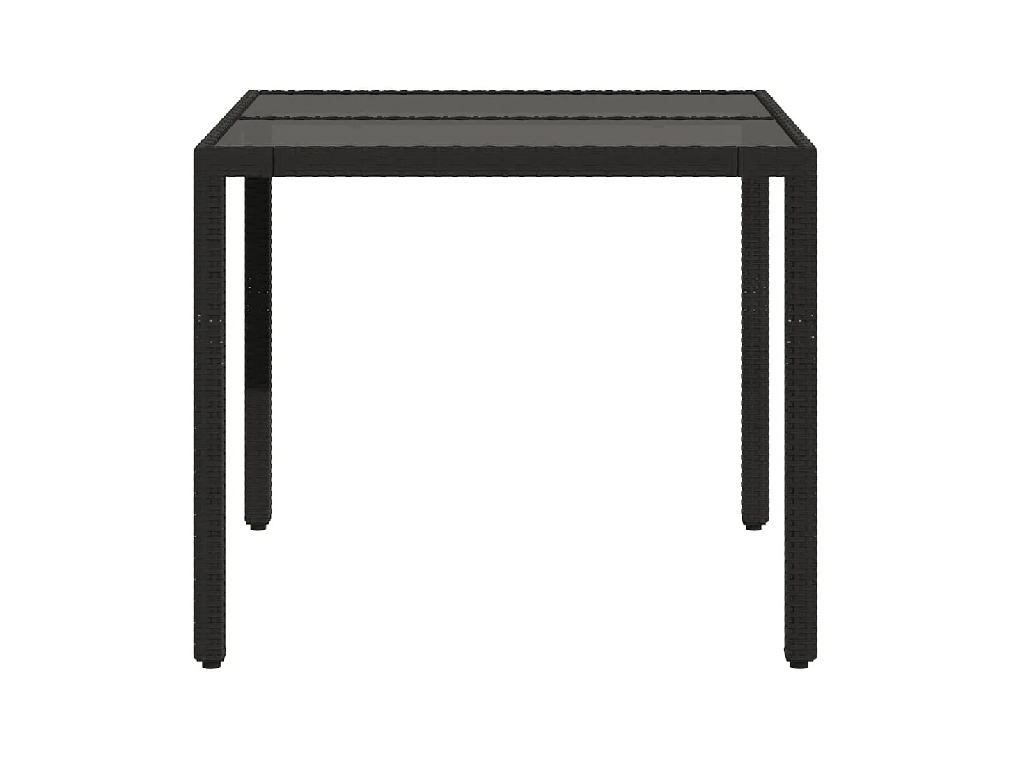 Tuintafel met glazen blad, zwart, 90x90x75 cm, gevlochten hars