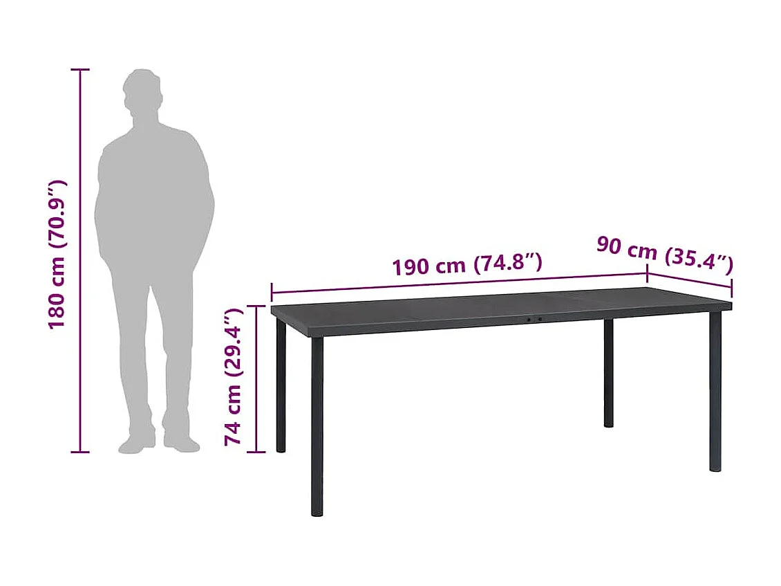 Eettafel buiten Antraciet 190x90x74 cm Staal
