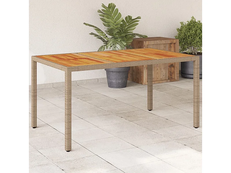 Beige tuintafel 150x90x75 cm gevlochten hars acaciahout
