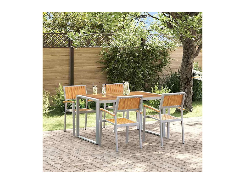 Ensemble de salle à manger pour jardin 5 pcs Gris et marron
