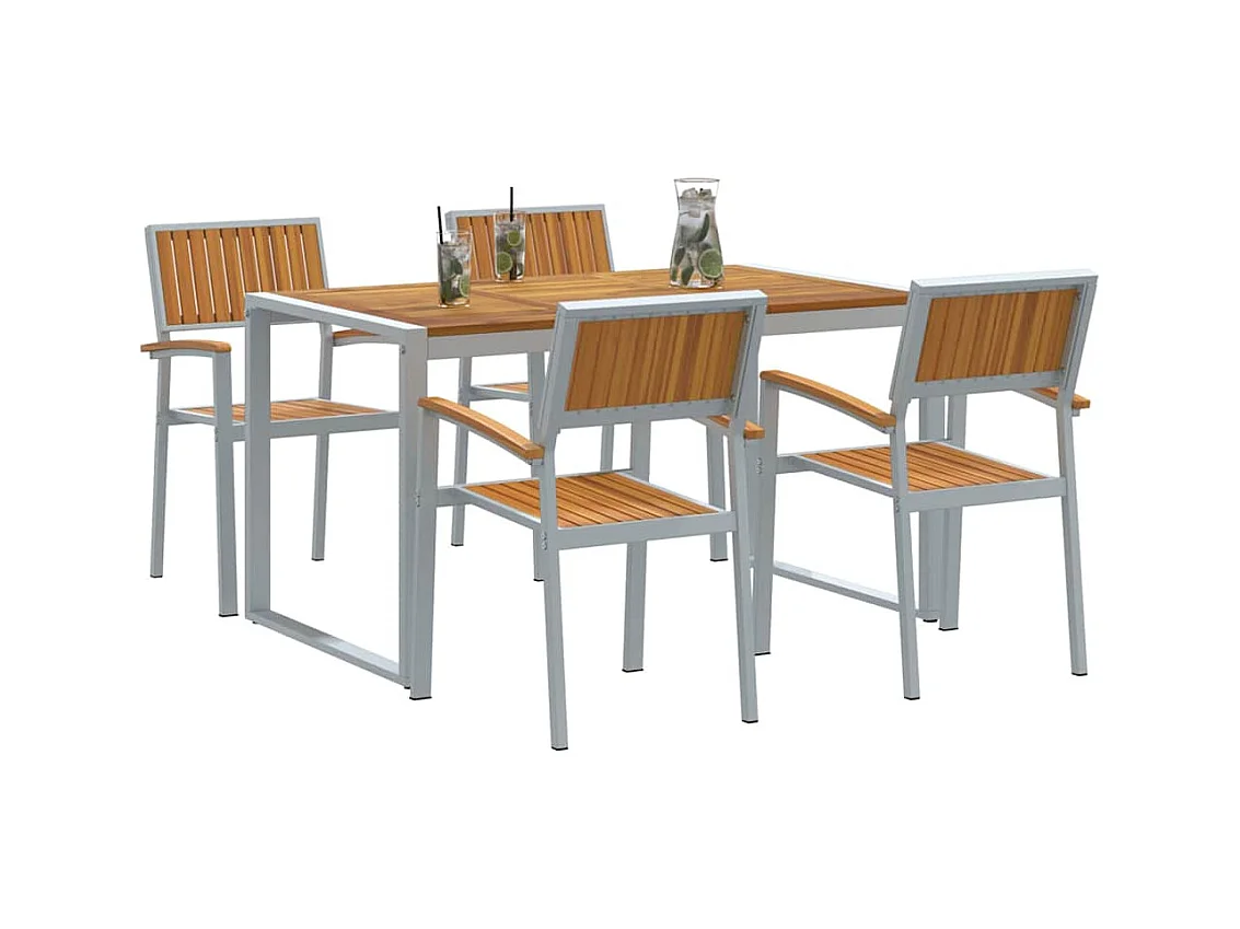 Ensemble de salle à manger pour jardin 5 pcs Gris et marron