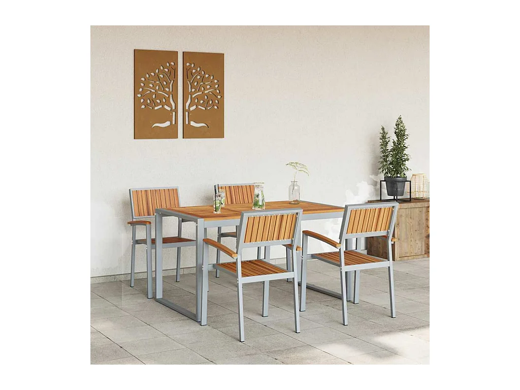 Ensemble de salle à manger pour jardin 5 pcs Gris et marron