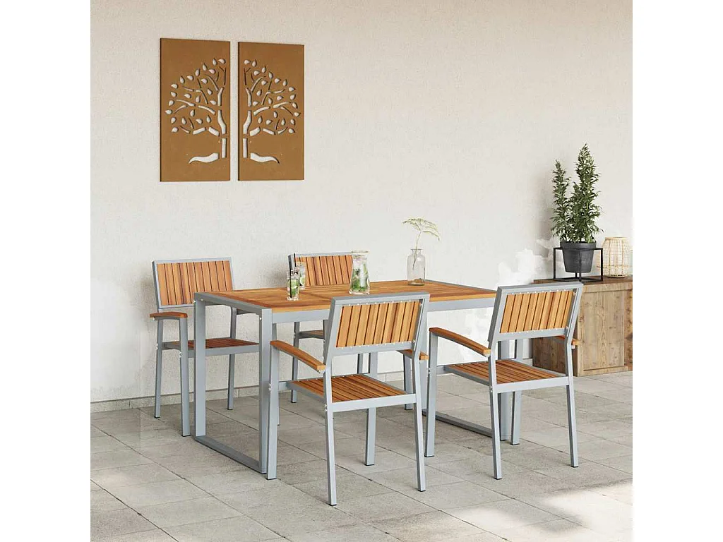 Ensemble de salle à manger pour jardin 5 pcs Gris et marron