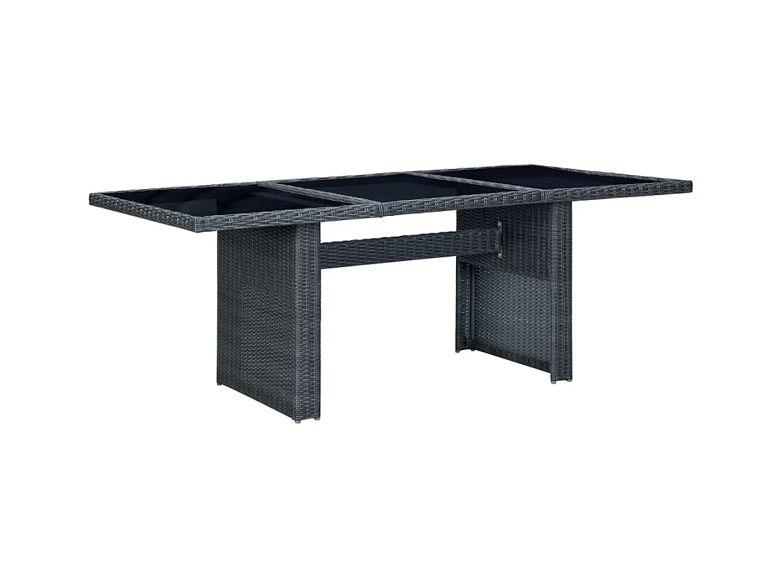 Donkergrijze tuintafel, harsriet en gehard glas