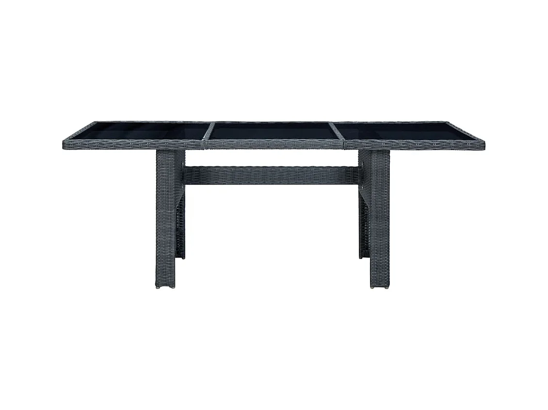 Donkergrijze tuintafel, harsriet en gehard glas