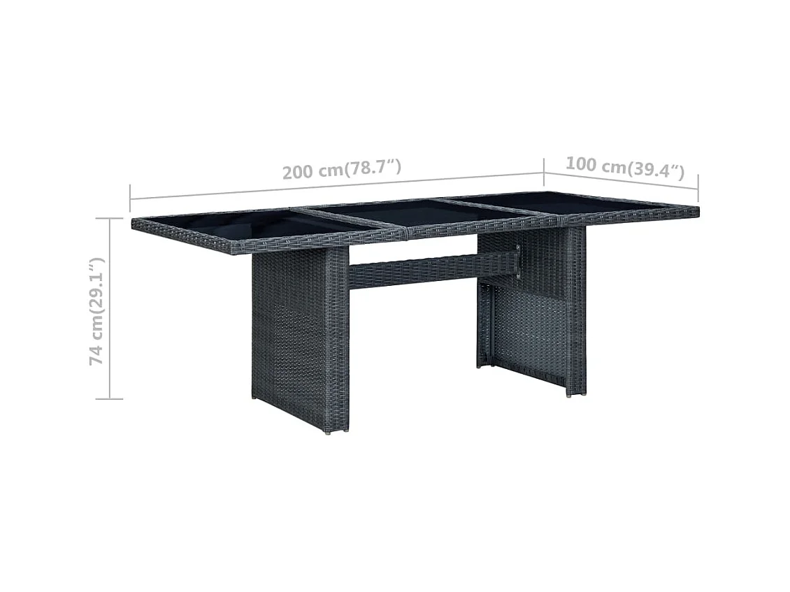Donkergrijze tuintafel, harsriet en gehard glas