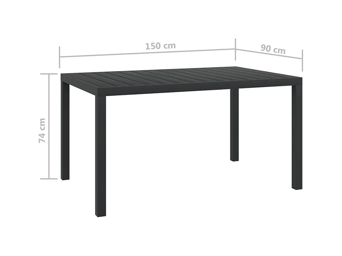 Zwarte tuintafel 150 x 90 x 74 cm Aluminium en WPC