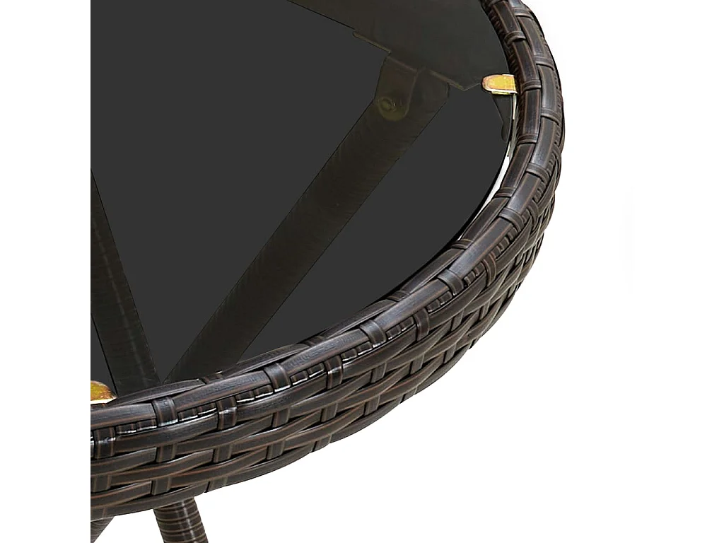 Tavolino da tè marrone 60 cm Resina intrecciata e vetro temperato