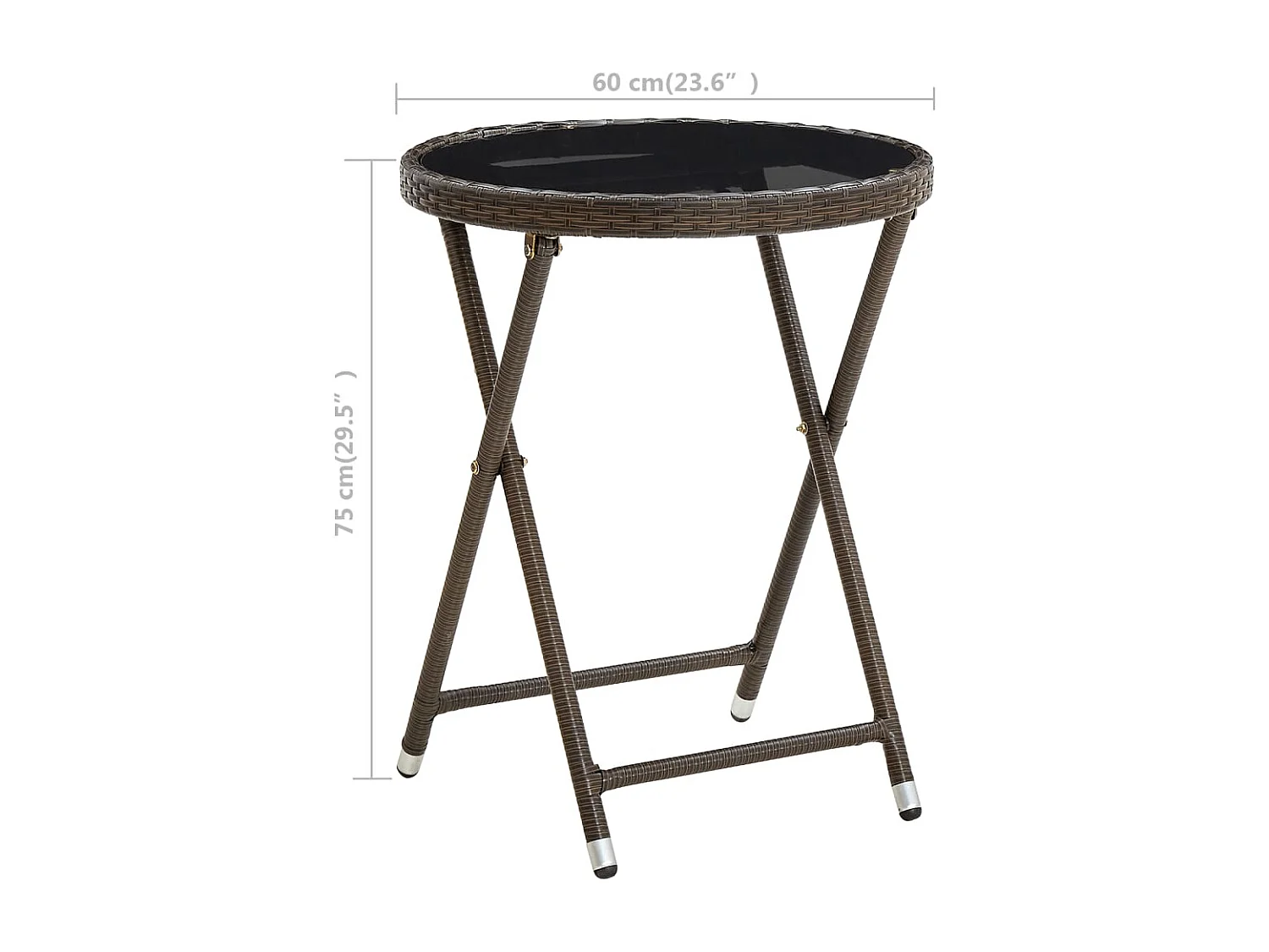 Tavolino da tè marrone 60 cm Resina intrecciata e vetro temperato