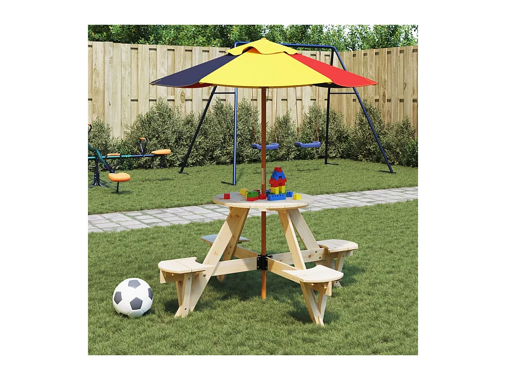 4-persoons kinderpicknicktafel met ronde parasolopening