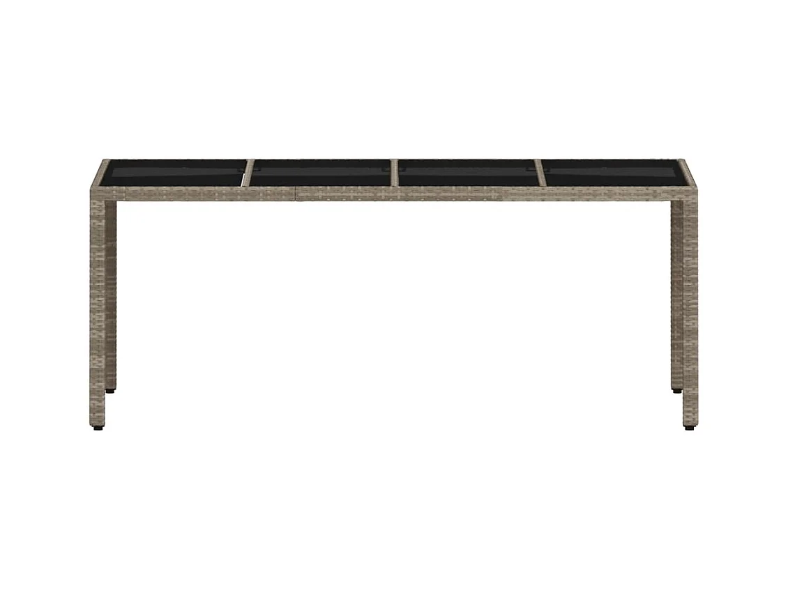 Tuintafel met lichtgrijs glazen blad en gevlochten hars