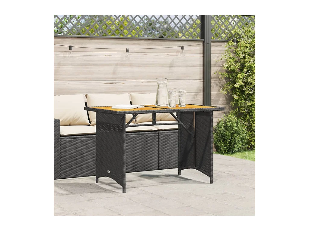 Tuintafel met zwart houten blad 110x68x70 cm polyrotan