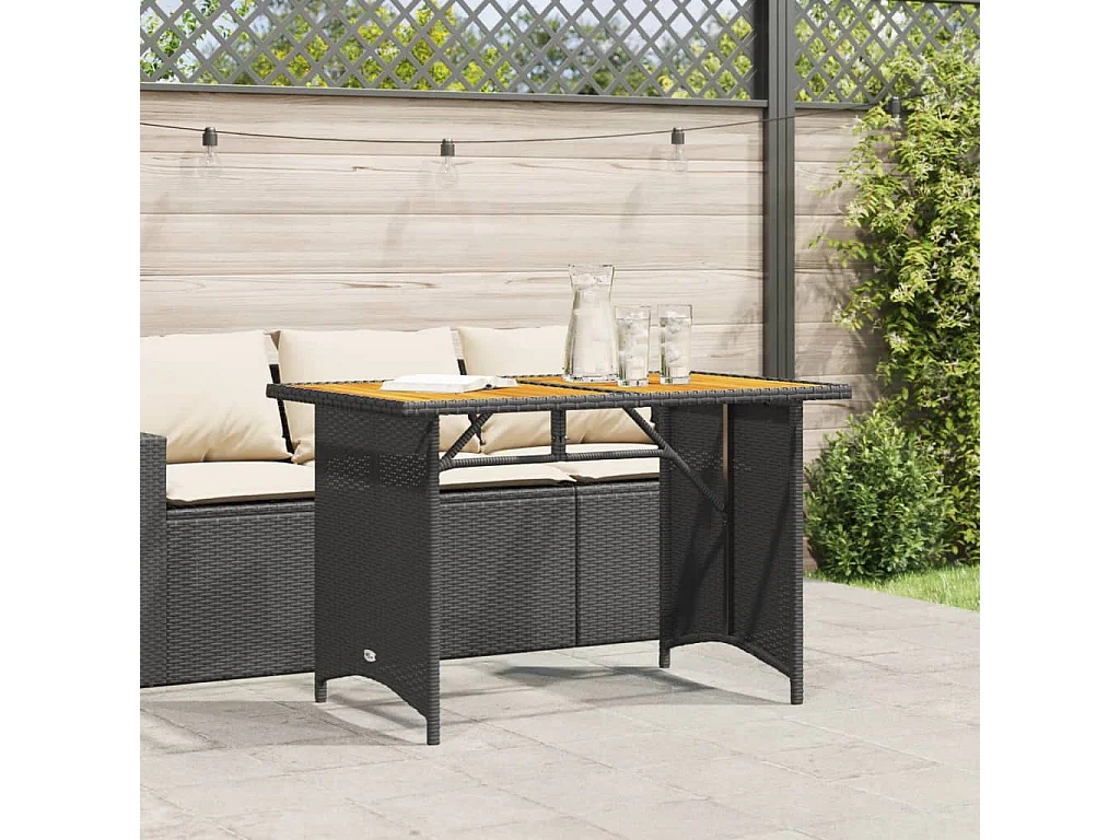 Tavolo da giardino e piano in legno nero 110x68x70 cm in polyrattan