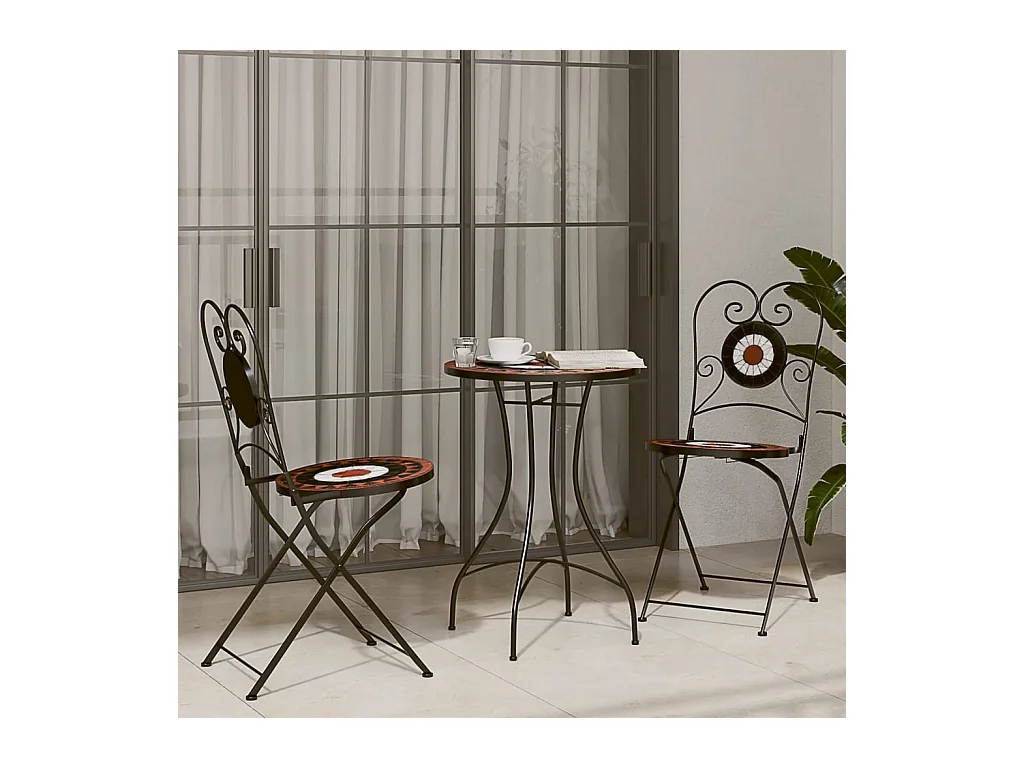 Witte terracotta mozaïek bistrotafel Ø50x70 cm keramiek