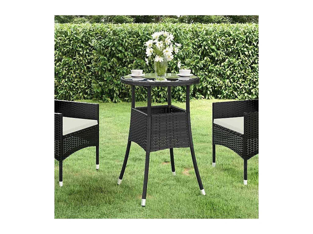 Tuintafel Ø60x75 cm Gehard glas/gevlochten hars Zwart