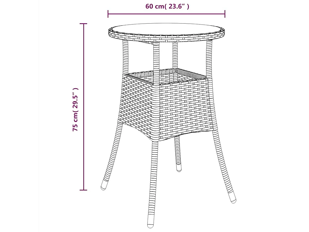 Tuintafel Ø60x75 cm Gehard glas/gevlochten hars Zwart
