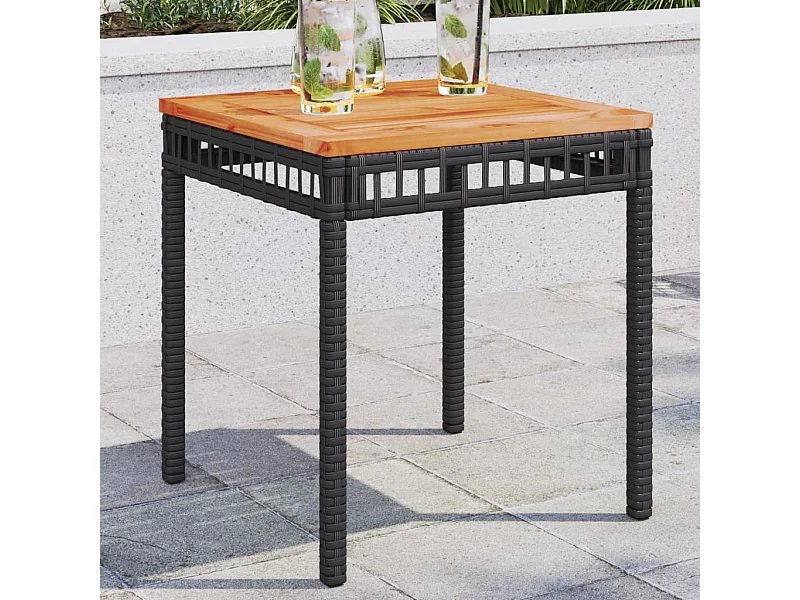 Zwarte tuintafel 38x38x42 cm gevlochten hars en acaciahout