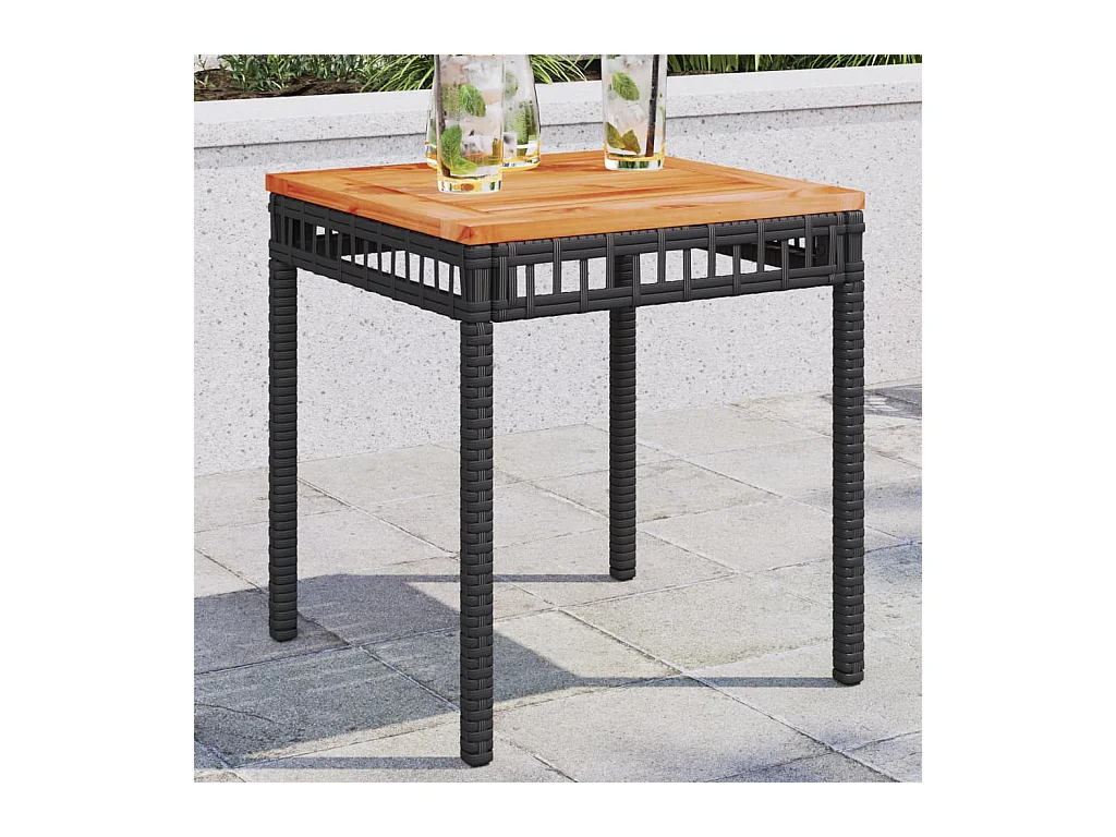 Zwarte tuintafel 38x38x42 cm gevlochten hars en acaciahout