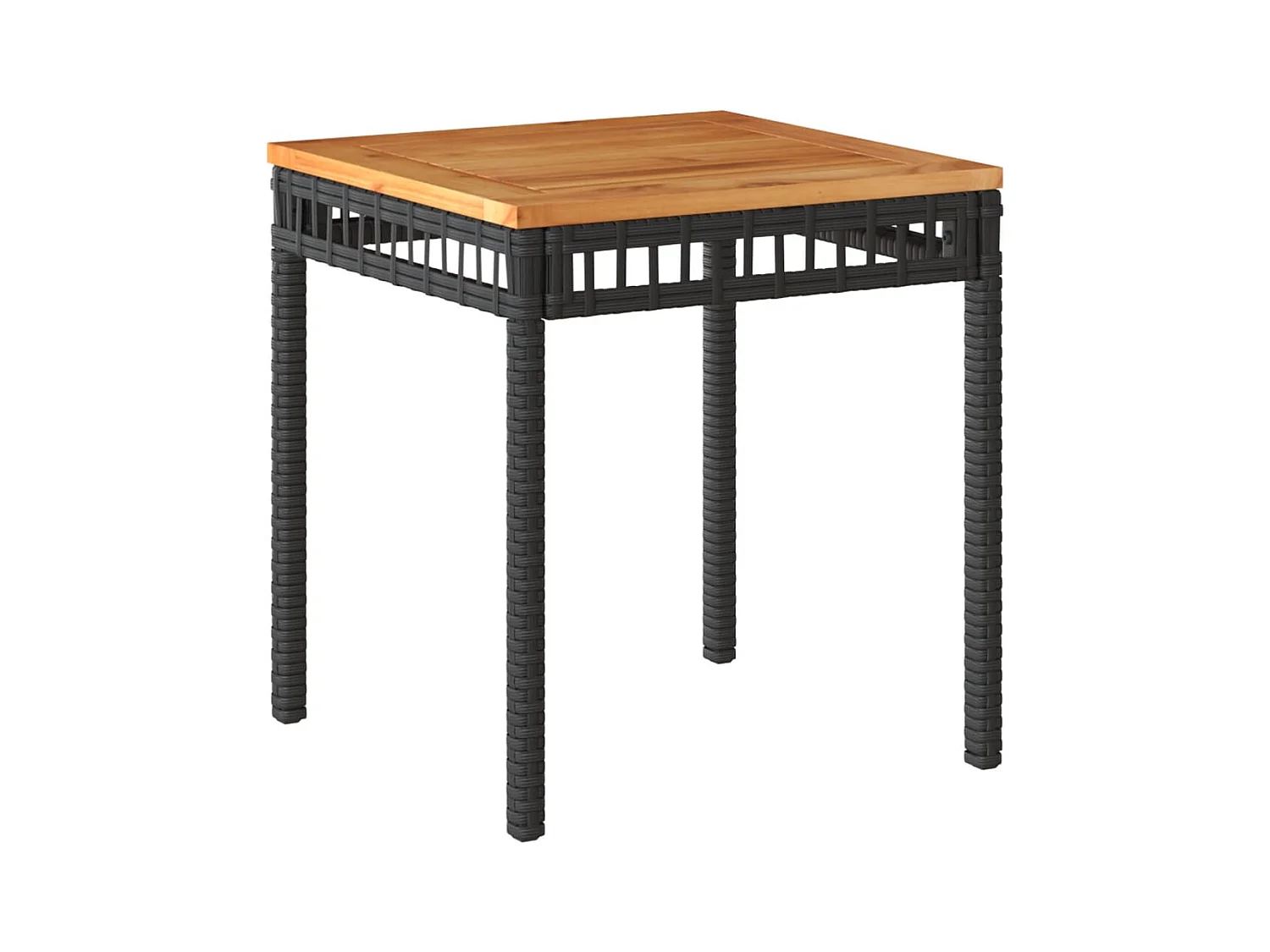 Zwarte tuintafel 38x38x42 cm gevlochten hars en acaciahout