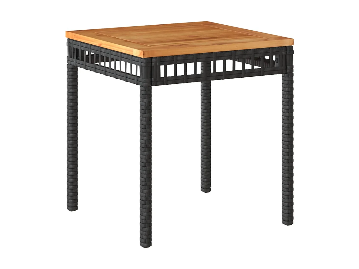 Tavolo da giardino nero 38x38x42 cm in resina intrecciata e legno di acacia