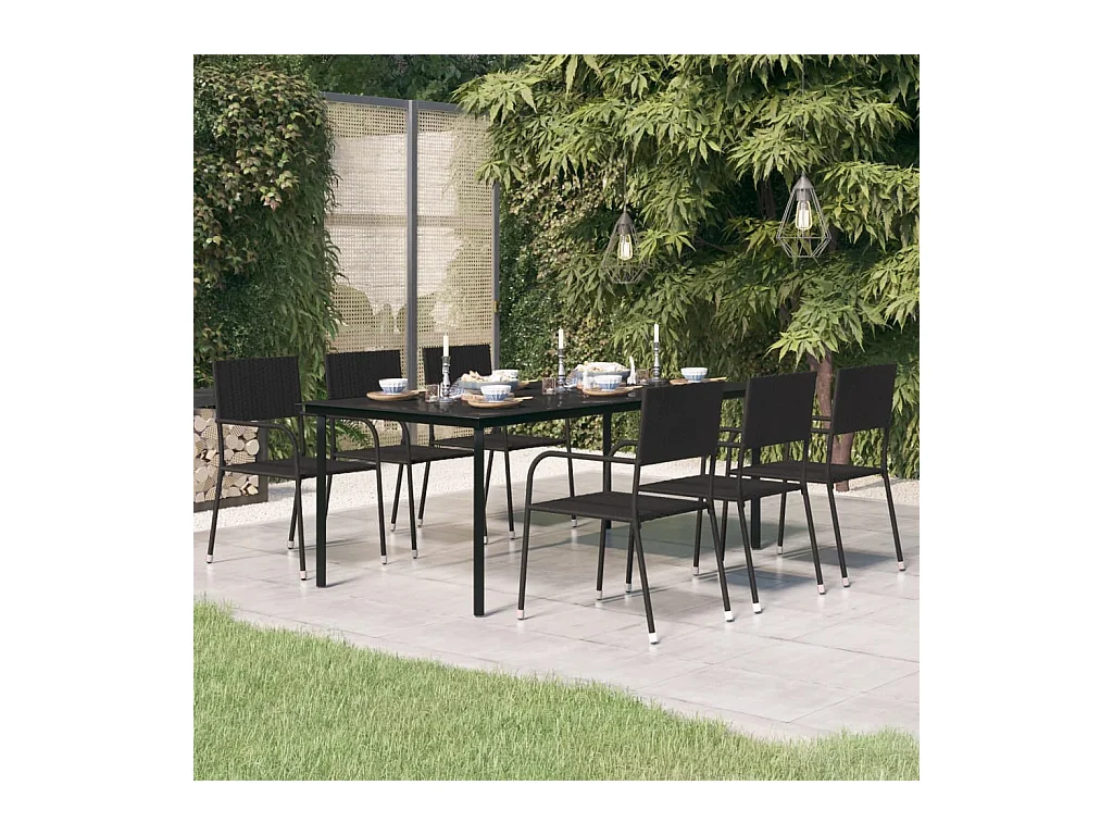 Table à dîner de jardin Noir 200x100x74 cm Acier et verre